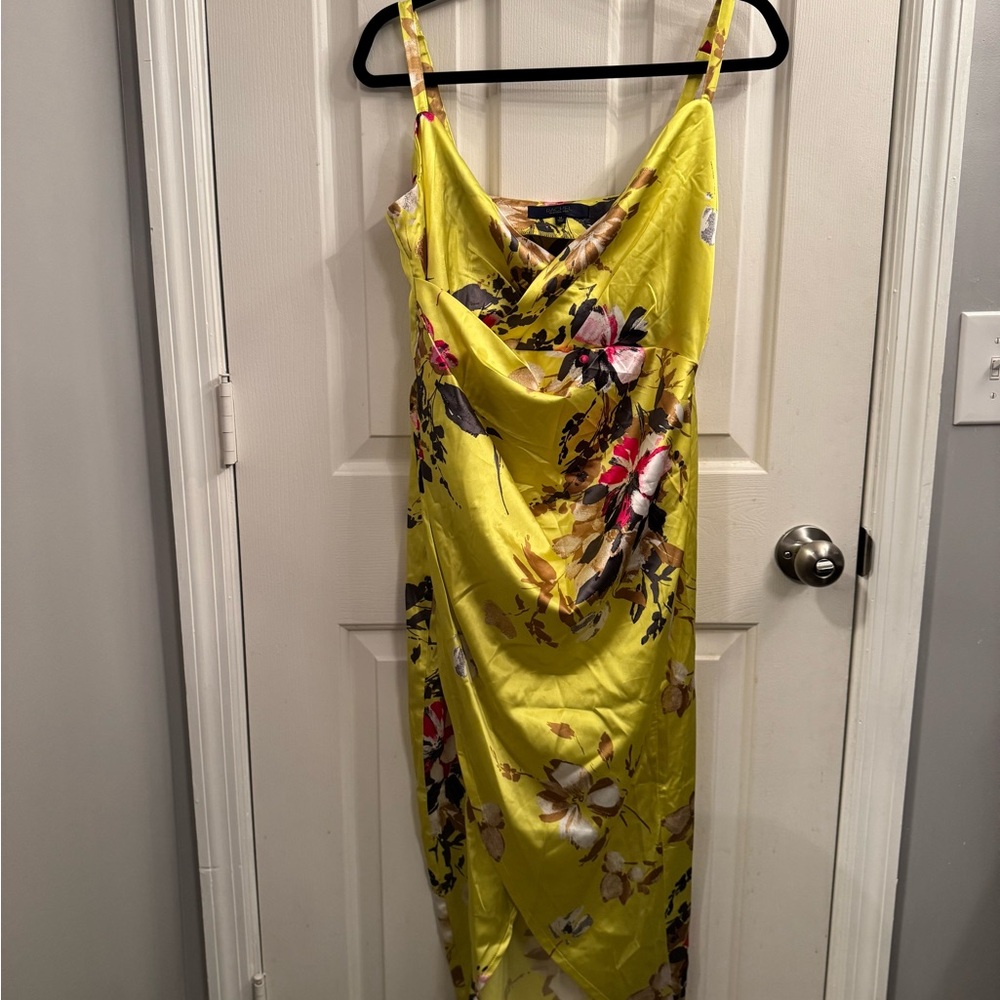 RACHEL Rachel Roy Yellow Ruched Midi Sundress
